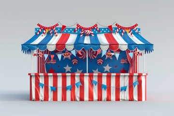 Colorful carnival booth with red, white, and blue decorations, perfect for festive events, parties, or American-themed celebrations.
