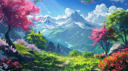Soft focus on lush greenery with few trees and flowers in sight