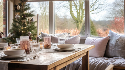 Christmas holiday family breakfast, table setting decor and festive tablescape, English country and home styling inspiration