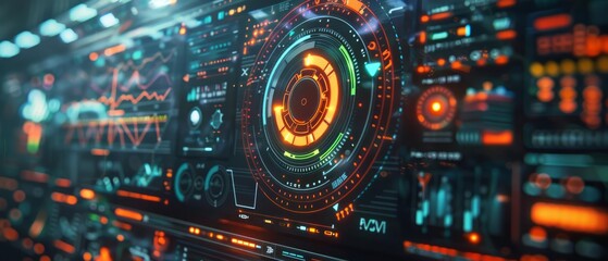 Obraz premium Greenhouse gases contribute to global warming, shown in a closeup of an advanced emission monitoring system, detailed with HUD displays