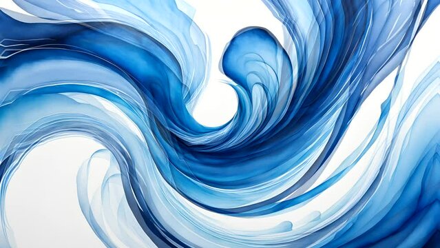 A blue and white abstract painting with a wave pattern. The painting is full of blue and white swirls and has a calming effect