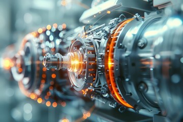 Obraz premium Renewable technologies drive innovation, focused on a closeup of an advanced renewable energy device, detailed with futuristic technology