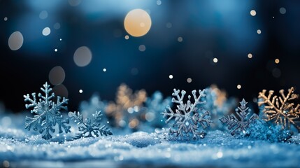 Fototapeta premium Beautiful decorative snowflakes in the snow agains