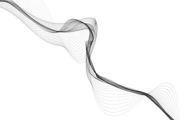 Abstract background with monochrome wave lines on white background.