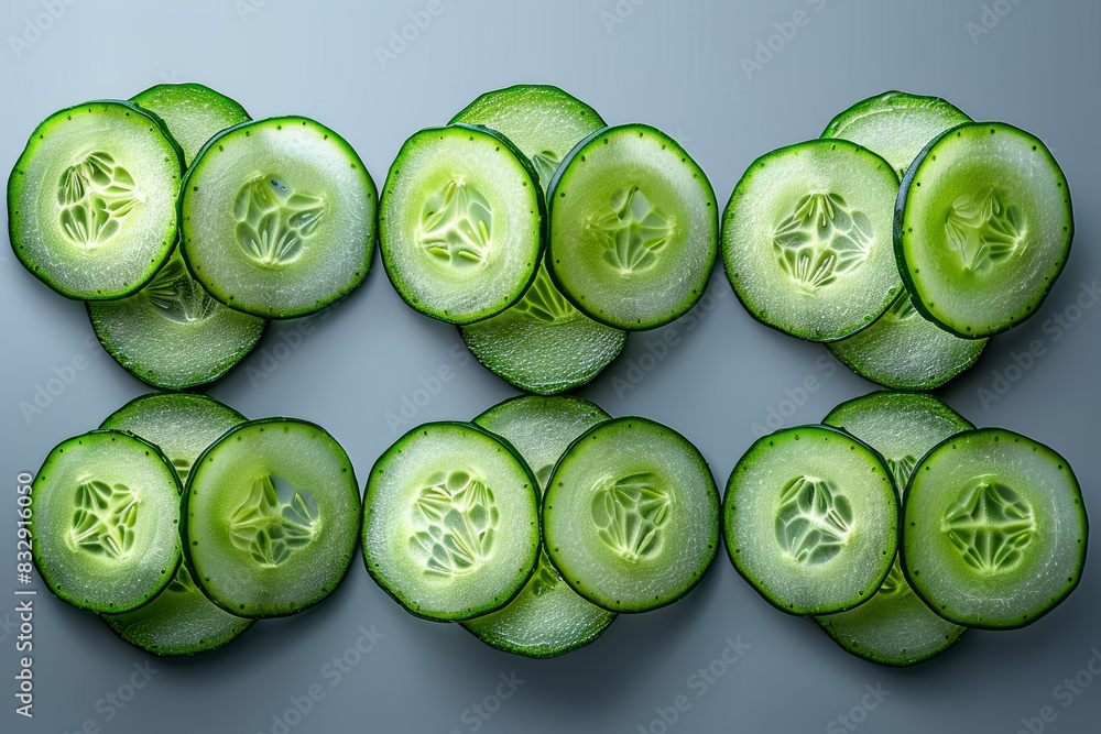 Aufkleber cucumber rounds laid out in a spiral. concept of hydration and refreshment. generative ai.