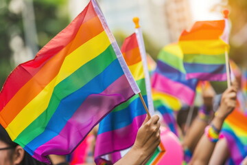 Fototapeta premium People holding LGBTQ flags