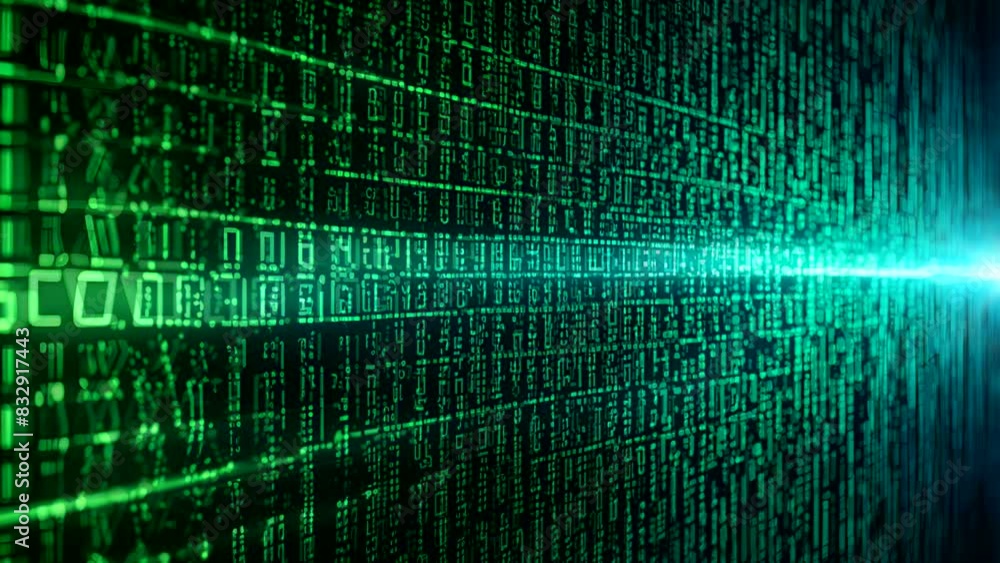 Poster a green screen with a lot of numbers and letters. the numbers and letters are in different sizes and