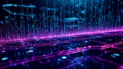 A computer screen with a purple and pink background and a lot of lines. The lines are in different colors and are arranged in a way that creates a sense of movement and energy