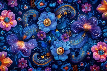 Vibrant Tribal Colorful pattern, seamless, paisley