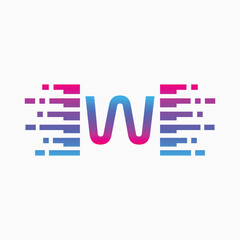 letter W Logo with Pulse music player element. Logo template electronic music, equalizer, dj, nightclub, disco. Audio wave logo concept, Multimedia