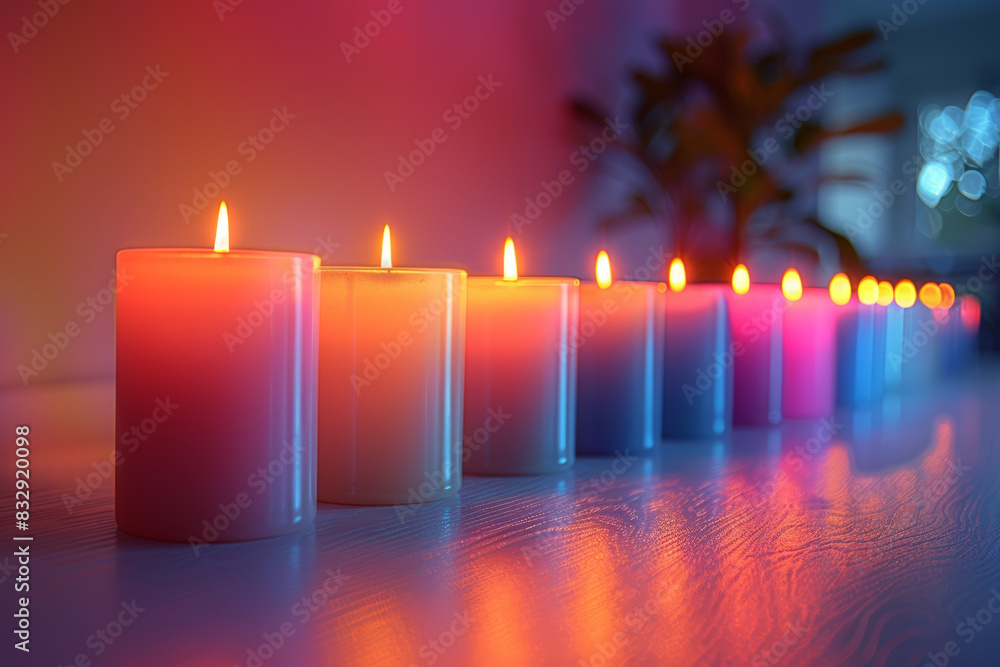 Poster a row of candles, each representing a year, gradually burning down. concept of life span and time. g