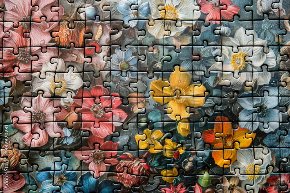 Poster a jigsaw puzzle with pieces that are days and months. concept of constructing time. generative ai.