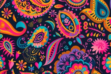 Vibrant Tribal Colorful pattern, seamless, paisley