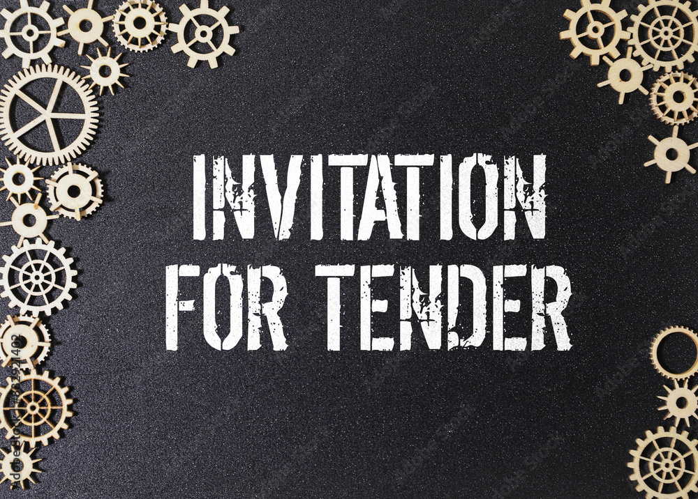 Poster invitation for tender text written on notebook with pen on a chart