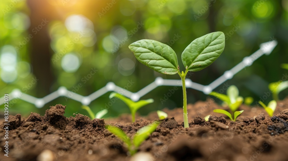 Poster seedling growing with a graph in the background symbolizing financial and business growth
