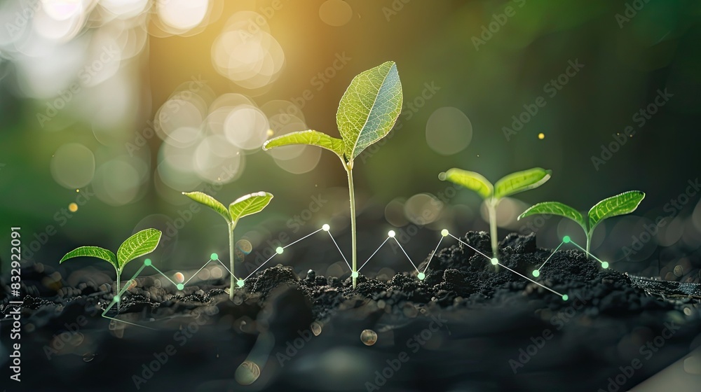 Poster seedling growing with a graph in the background symbolizing financial and business growth