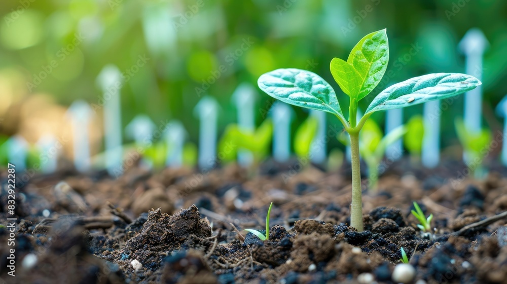 Poster seedling sprouting with a financial growth chart in the background