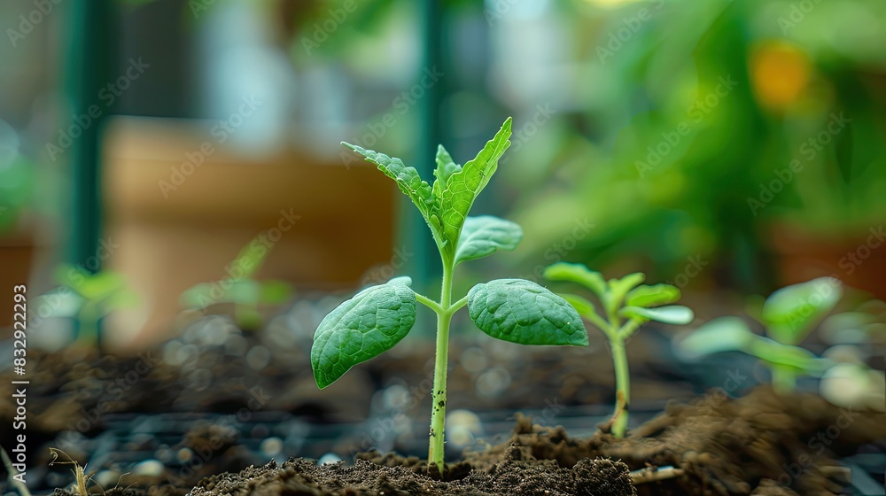 Poster seedling sprouting with a financial growth chart in the background