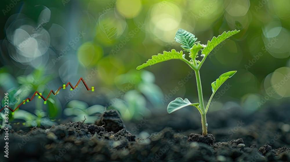 Aufkleber seedling sprouting with a financial growth chart in the background