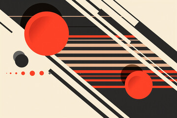 Abstract Geometric Design with Red Circles and Stripes