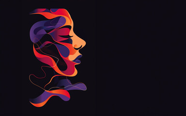 Abstract Woman's Profile with Colorful Fluid Lines