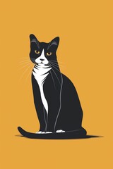 Black and White Cat on Yellow Background