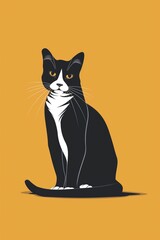 Obraz premium Black and White Cat on Yellow Background