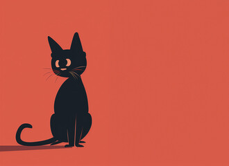 Black Cat on Red Background