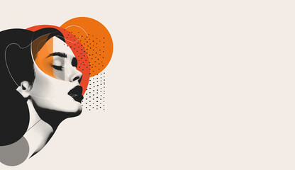 Woman's Face with Orange and Black Abstract Elements