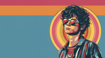 Retro Style Man with Sunglasses and Colorful Background
