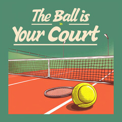 Tennis Court with "The Ball is in Your Court" Text