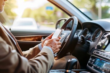 Naklejka premium Black Businessman Check handphone While Driving