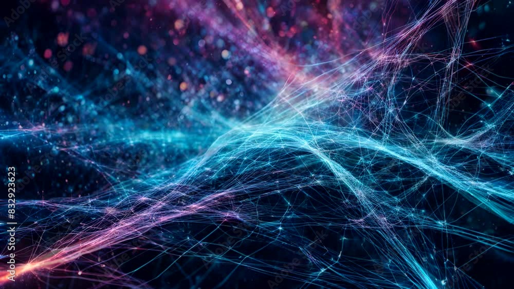 Wall mural a colorful, abstract image of a web of lines and dots. the image is full of energy and movement, wit