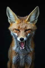 Fototapeta premium Mystic portrait of Bengal Fox in studio, copy space on right side, Anger, Menacing, Headshot, Close-up View Isolated on black background