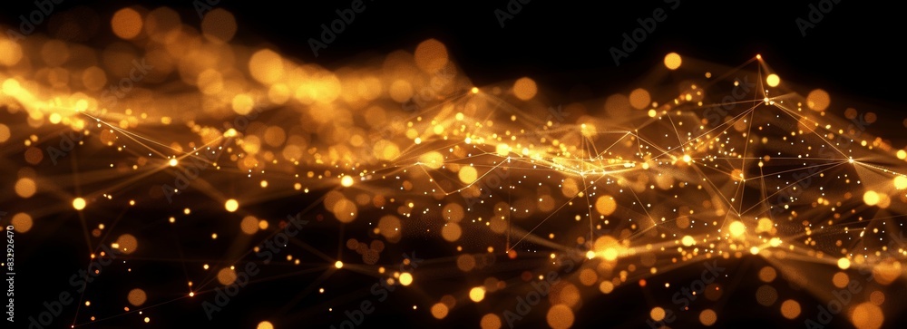 Poster glowing particle dots with colorful dots in abstract background, concept of light shining sparkling 