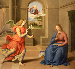 PERUGIA, ITALY - MAY 18, 2024: The painting of Annunciation in the church Basilica di San Pietro by...