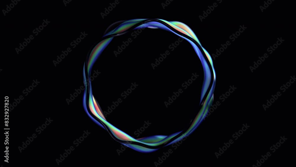 Poster abstract animation, background design with iridescent wavy circle, 4k looping video, 3d render