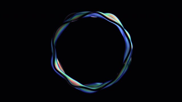Abstract animation, background design with iridescent wavy circle, 4k looping video, 3d render