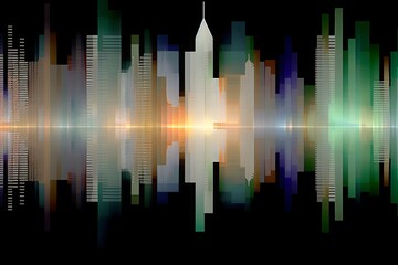 Obraz premium Abstract cityscape and reflection illustration with pastel silhouette skyscrapers and their reflections on a black background