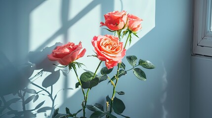 Elegant roses casting soft shadows