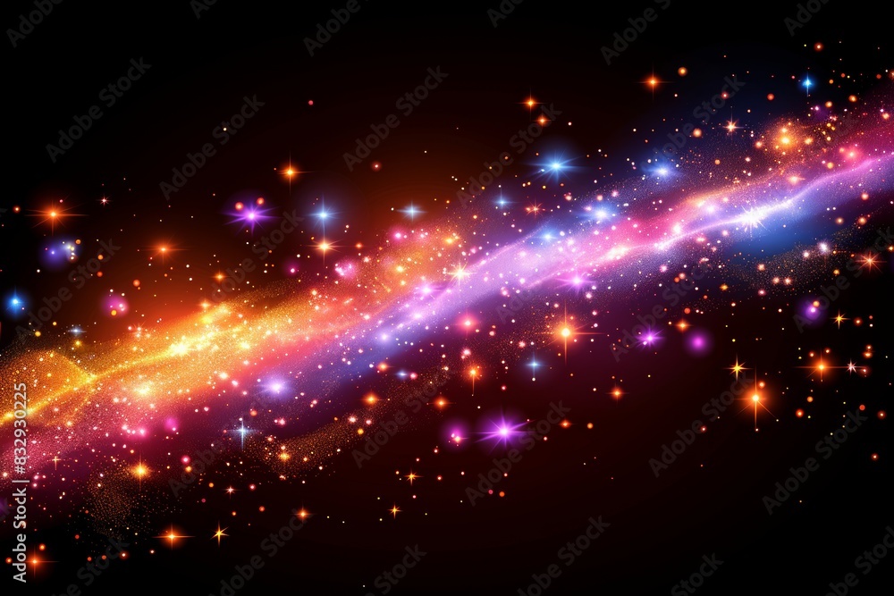 Poster glowing particle dots with colorful dots in abstract background, concept of light shining sparkling 