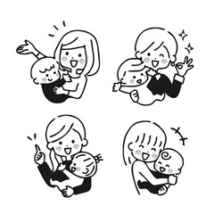 色々なお母さんと赤ちゃんのイラスト　ポジティブ