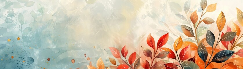 A painting of a tree with leaves in various colors, including red, orange, and blue. The painting has a calming and peaceful mood, with the colors blending together to create a serene atmosphere