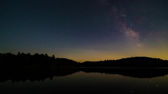 Mesmerizing Night Sky Over Silent Lake, Canada - Timelapse