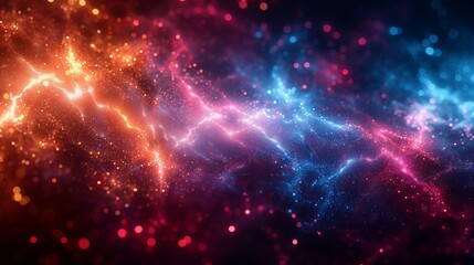 Obraz premium Cosmic Electric Energy Abstract Background. Abstract depiction of cosmic electric energy with vibrant red and blue hues, resembling lightning and particles in space.