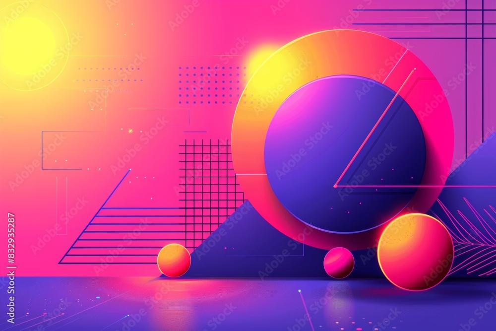 Fototapete abstract technology design featuring geometric shapes with computer graphic decoration in isolated background, businsess background presentation