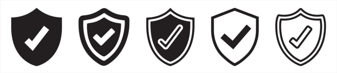 Shield check mark icon. Security shield protection icon with tick symbol. Protection approve sign.