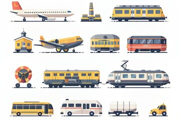 Set of Simple Flat Design Public Transportation