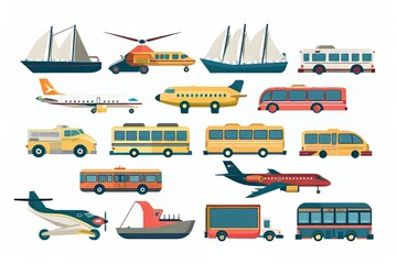 Set of Simple Flat Design Public Transportation