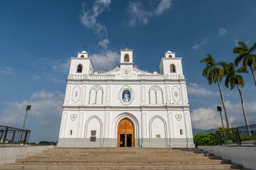 Main cathedral at the historic city center Concordia Park, Ahuachapan El Salvador.